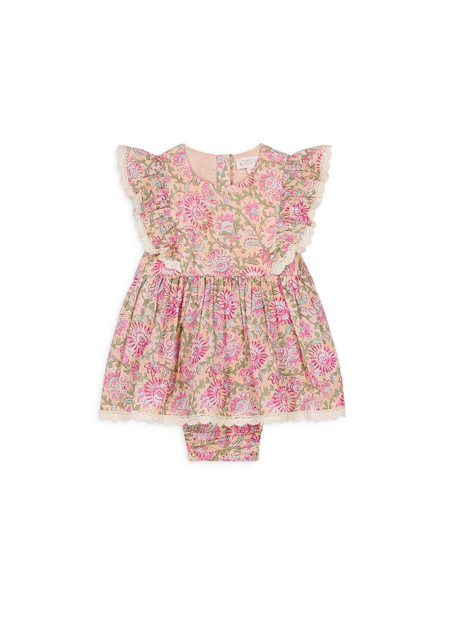 Robe Bébé Fille Chloé Louise - Rose Et Blanc, Motifs Lapins/fleurs - Taille 18-24 Mois - Neuve Avec étiquettes