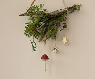 Ornement champignon rouge maileg coton en herbe noel