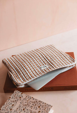 Pochette ordinateur vichy camel Gabriel Paris Coton en Herbe