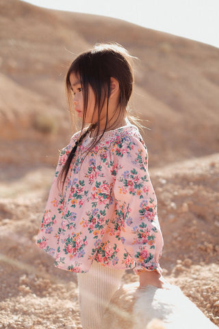 Blouse Mahina en velours rose fleuri Louise misha coton en herbe