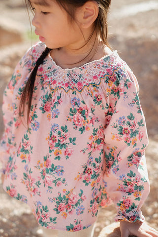 Blouse Mahina en velours rose fleuri Louise misha coton en herbe