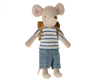 Souris tricycle Grand frère et son sac maileg coton en herbe