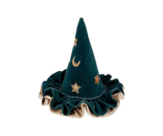 Chapeau pointu de sorcière en velours bleu coton en herbe