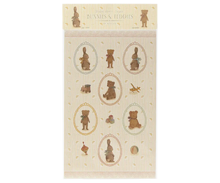 Feuille d'autocollants Lapins & Teddies maileg coton en herbe