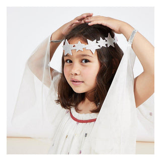 Déguisement d'ange en tulle à paillettes couronne coton en herbe