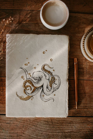 Carnet en papier parchemin motif poulpe octopus or epigram coton en herbe