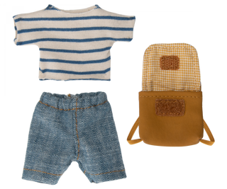 Souris tricycle Grand frère et son sac maileg coton en herbe vêtements