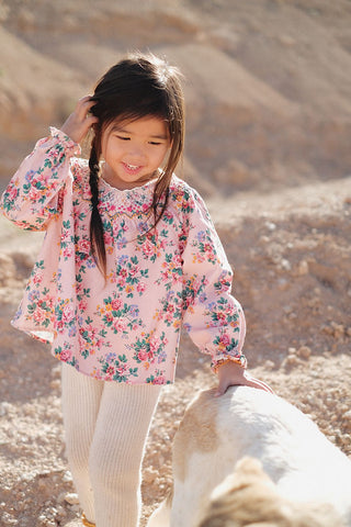 Blouse Mahina en velours rose fleuri Louise misha coton en herbe