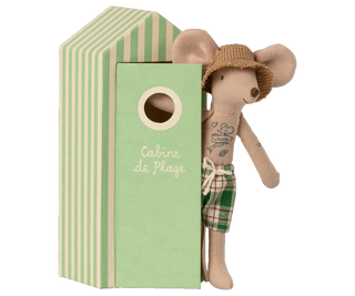 Papa souris dans sa cabine de plage maileg coton en herbe