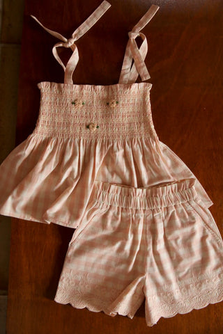 Ensemble short et top vichy rose