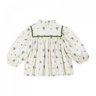 Blouse Ayame en velours côtelé et ruban vert
