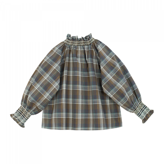 Blouse Yuki à carreaux dorés pour enfant vue de face
