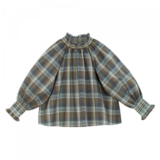 Blouse Yuki à carreaux dorés pour enfant vue de face