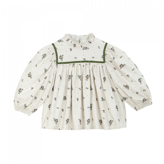 Blouse enfant crème fleurie avec col froufrou