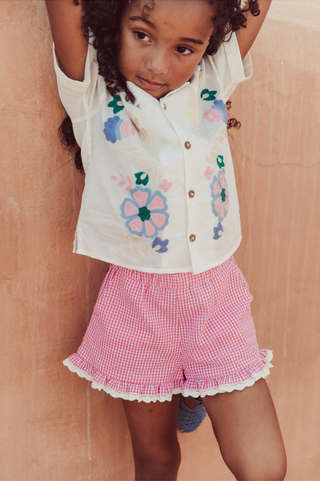Short Vallaloid vichy rose enfants louise misha coton en herbe