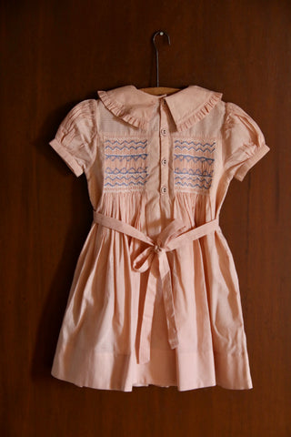 Robe à smocks voile carreau rose nude