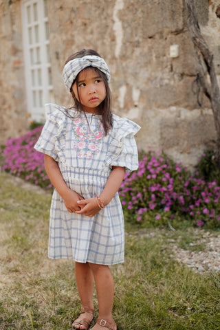 Bandeau Yuriria carreaux bleus louise misha coton en herbe