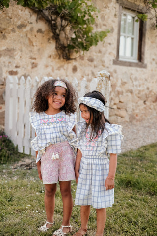 Bandeau Yuriria carreaux bleus louise misha coton en herbe