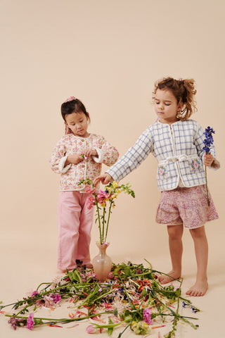 Veste Teliani carreaux bleu enfants louise misha coton en herbe