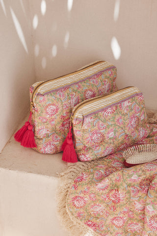 Pochette Teiki rose motif indien Louise Misha coton en herbe