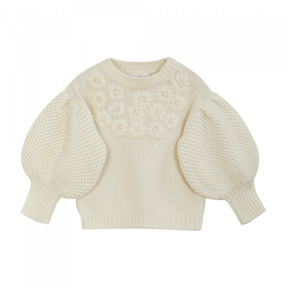 Pullover Olivia en maille écrue avec fleurs brodées vu de face c'eta una volta