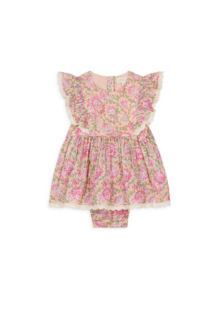 Barboteuse Lena rose fleuri Louise Misha coton en herbe