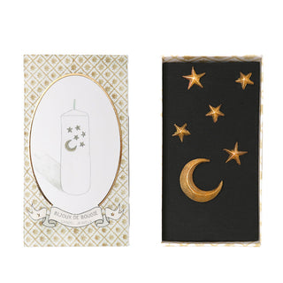 Bijou de Bougie Lune et Étoile en métal doré signé Boncoeurs, création artisanale céleste et symbolique, pour illuminer vos bougies d’un éclat doré, disponible chez la boutique Coton en Herbe