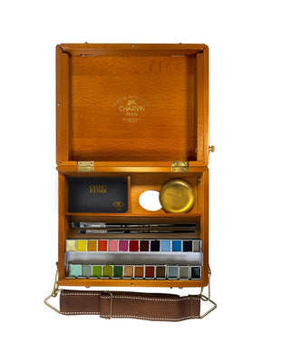 Boite en bois pouce de voyage aquarelle extra-fine 24 demi godets