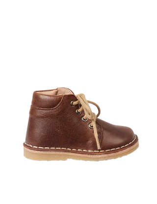 Botte enfant en cuir écologique marron à lacets, semelle souple recyclée petit nord chez coton en herbe