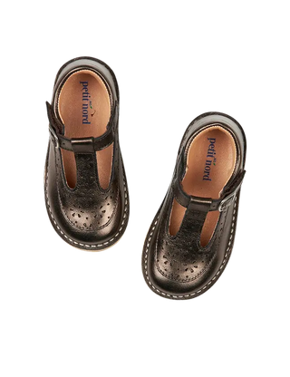 chaussure low t-bar flower vue de profil, modèle en cuir naturel  Petit Nord, Coton en Herbe