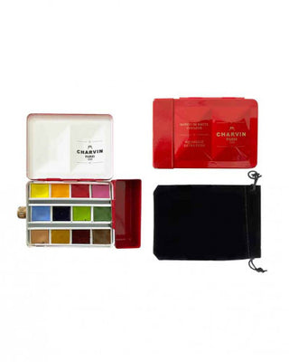 Boite métal rouge aquarelle extra-fine avec réservoir 12 demi godets