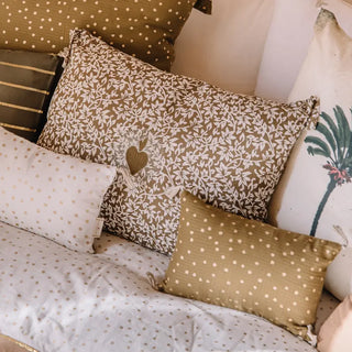 Housse de coussin brodée rameau vieil or boncoeurs coton en herbe décoration