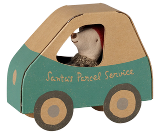 Souris de Noël au volant petit frère