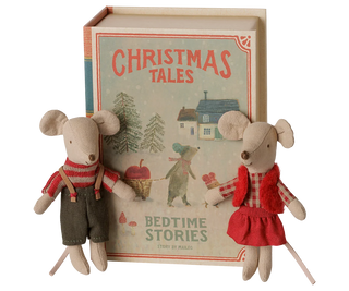 Jumeaux souris de Noël, Petite sœur et Petit frère dans leur coffret livre