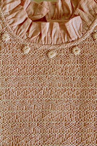 Blouse à smocks voile de coton carreau tissé nude