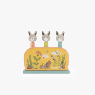 Jouet Pop up en bois Trois petits lapins Moulin Roty