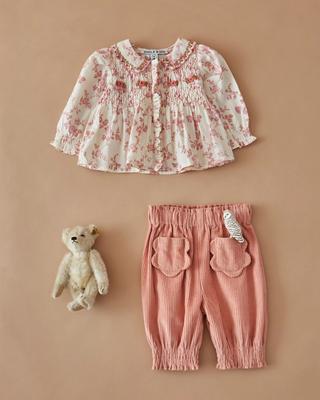 Pantalon velours poches fleurs