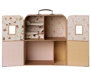 Suite-case maison portable Maileg pour Petite sœur et Petit frère souris, avec valise miniature. Coton en Herbe