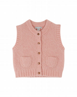 Cardigan sans manches ultra doux rose louise misha coton en herbe