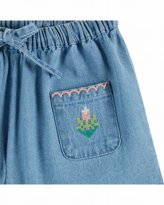 Short denim brodé