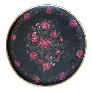 Plateau Rond Moldave en métal doré signé Boncoeurs, création artisanale décorative inspirée des motifs sacrés et fleuris, proposée par la boutique Coton en Herbe