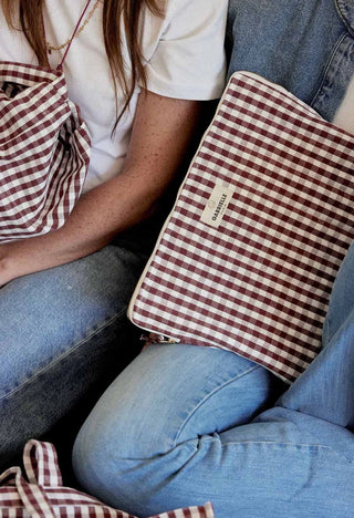 Pochette ordinateur vichy Bordeaux gabriel paris coton en herbe