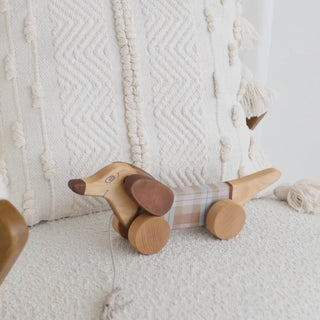chien saucisse à tirer mobilité enfant Friendly Toys Coton en herbe