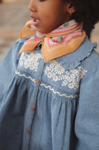 Robe Marlotta denim brodée fleurs louise misha coton en herbe