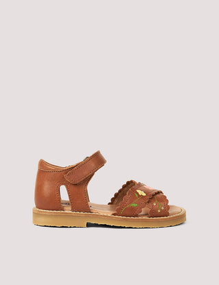 Sandale enfant petit nord fleurs brodées cognac chez coton en herbe 