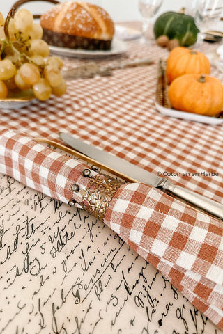 Serviette en lin lavé vichy café gabrielle paris coton en herbe