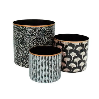 Set de 3 cache-pots en métal doré signé Boncoeurs, créations artisanales décoratives au charme intemporel, proposées par la boutique Coton en Herbe.