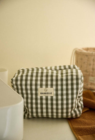 Trousse de toilette vichy kaki gabrielle paris coton en herbe